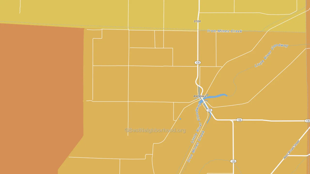 Map of the best neighborhoods in the 72377 area, with better matches in green and worse matches in red