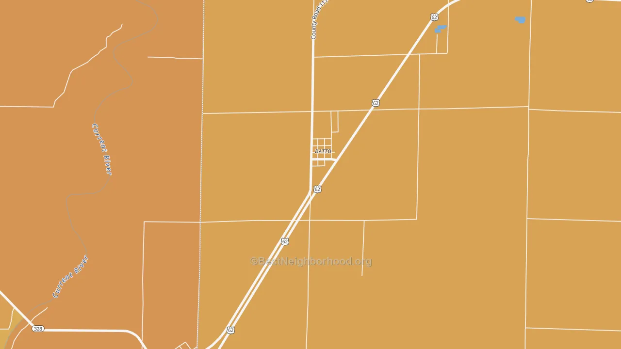 Map of the best neighborhoods in the 72424 area, with better matches in green and worse matches in red