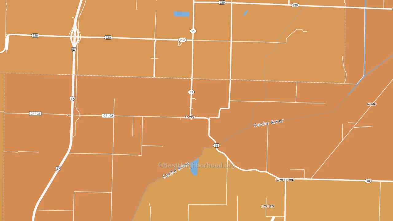 Map of the best neighborhoods in the 72427 area, with better matches in green and worse matches in red