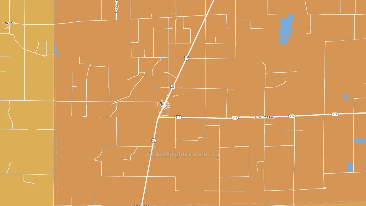 Map of the best neighborhoods in the 72429 area, with better matches in green and worse matches in red