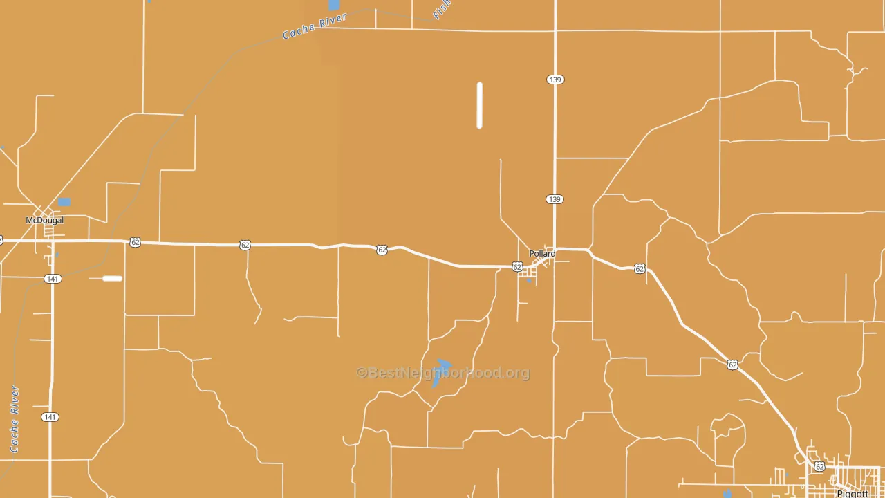 Map of the best neighborhoods in the 72456 area, with better matches in green and worse matches in red