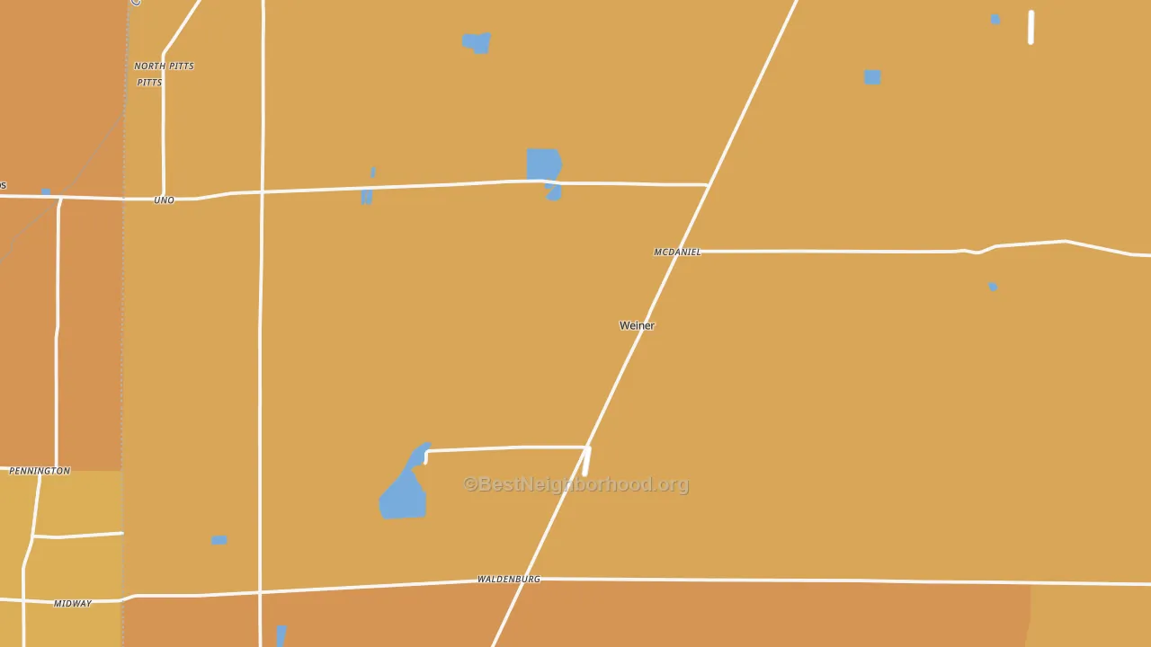 Map of the best neighborhoods in the 72479 area, with better matches in green and worse matches in red