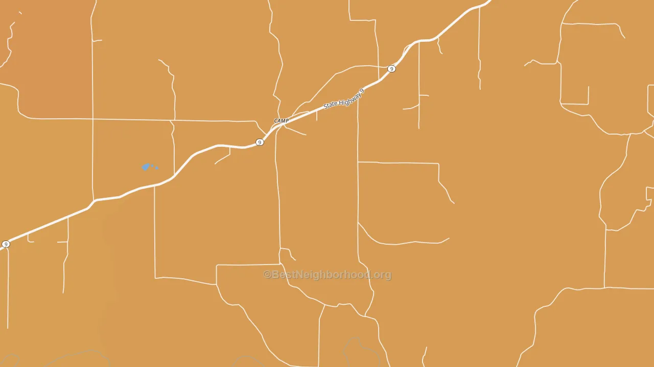 Map of the best neighborhoods in the 72520 area, with better matches in green and worse matches in red