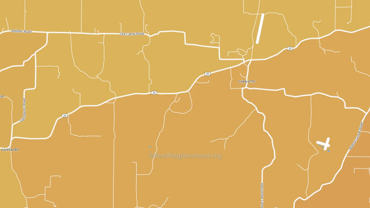Map of the best neighborhoods in the 72522 area, with better matches in green and worse matches in red
