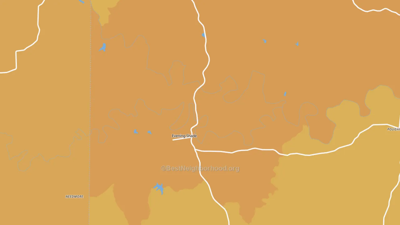 Map of the best neighborhoods in the 72532 area, with better matches in green and worse matches in red