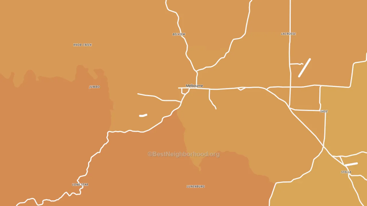 Map of the best neighborhoods in the 72556 area, with better matches in green and worse matches in red