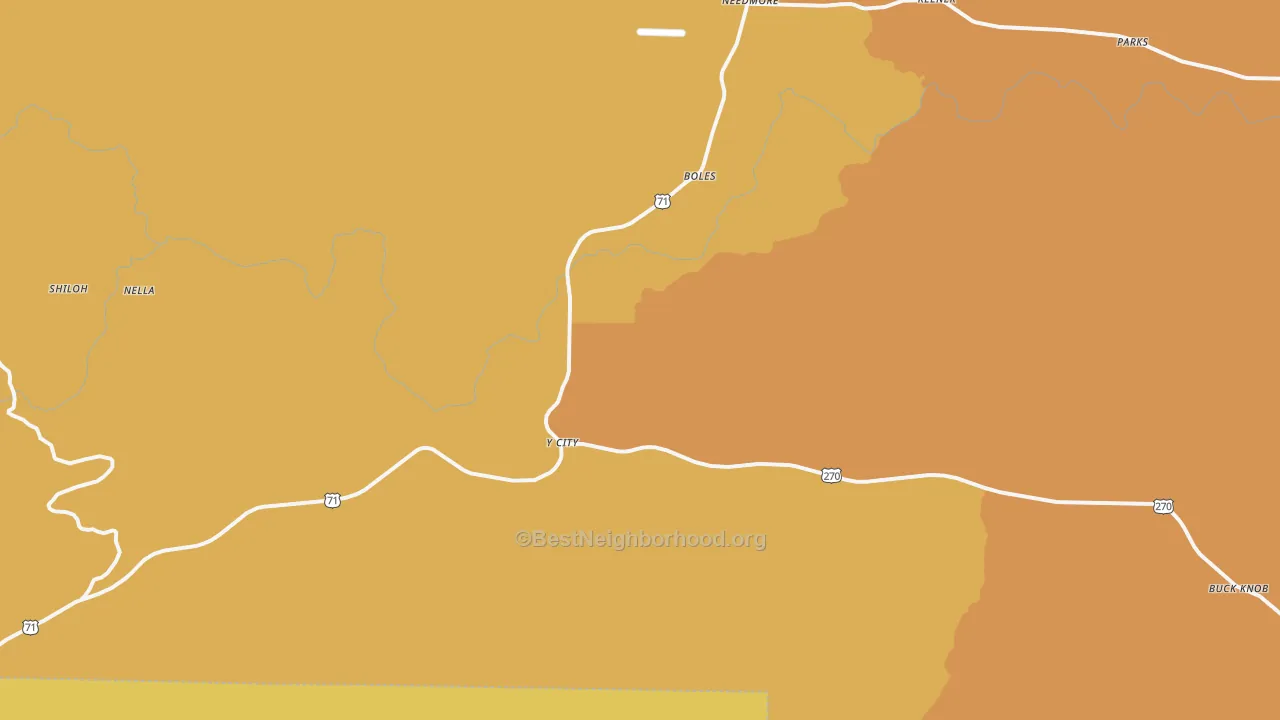 Map of the best neighborhoods in the 72926 area, with better matches in green and worse matches in red