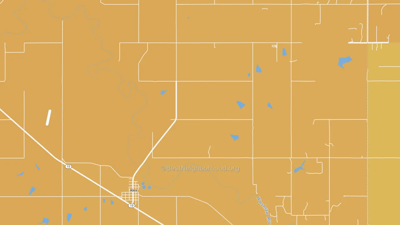 Map of the best neighborhoods in the 73002 area, with better matches in green and worse matches in red