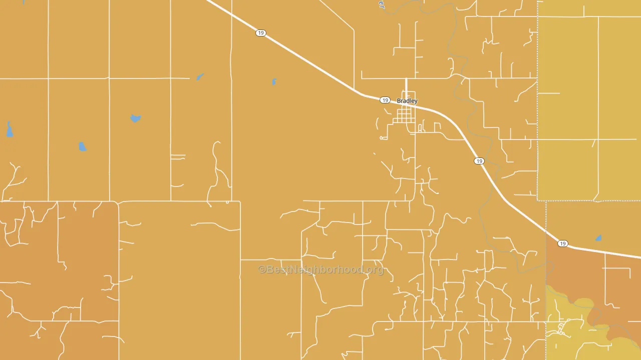Map of the best neighborhoods in the 73011 area, with better matches in green and worse matches in red