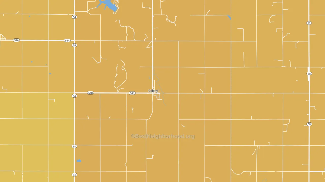 Map of the best neighborhoods in the 73021 area, with better matches in green and worse matches in red