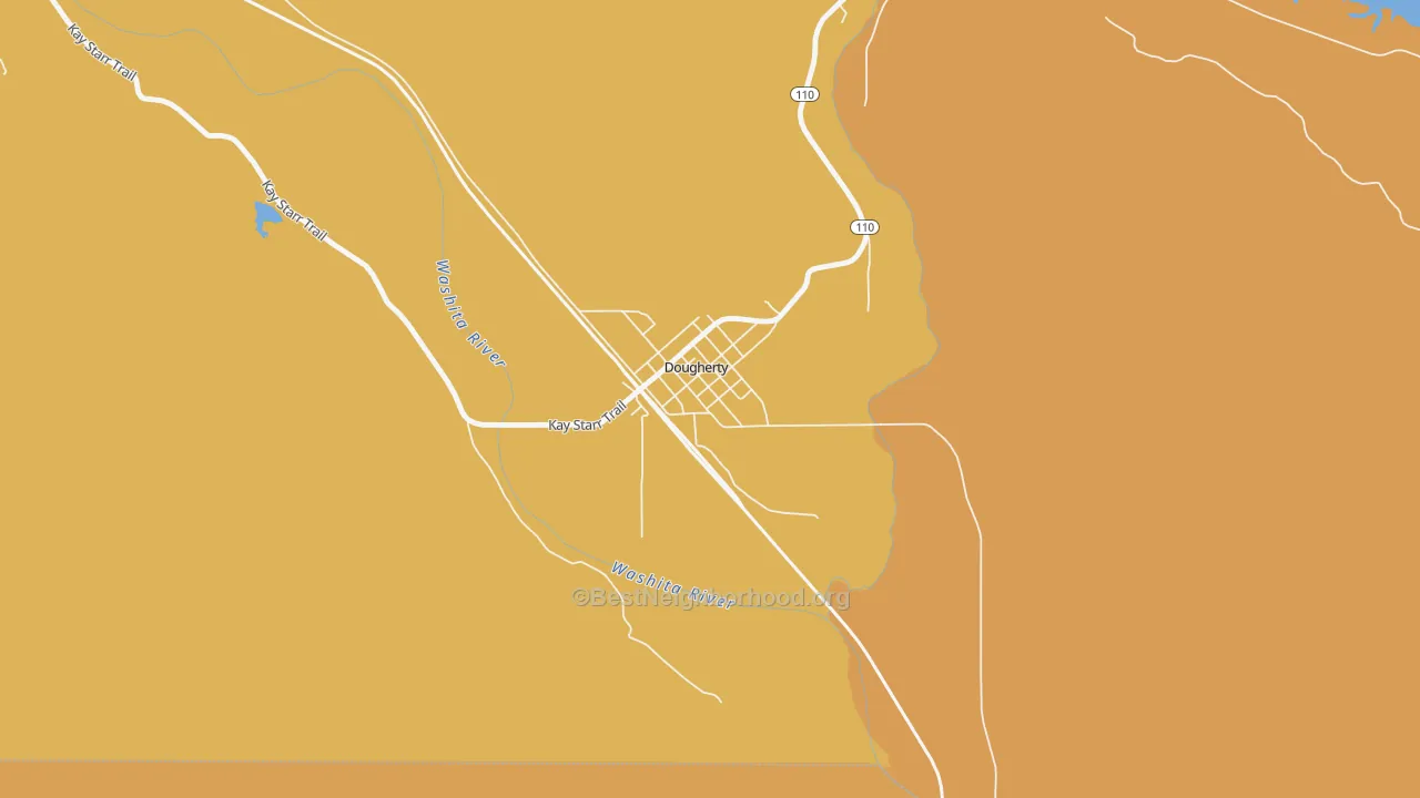 Map of the best neighborhoods in the 73032 area, with better matches in green and worse matches in red