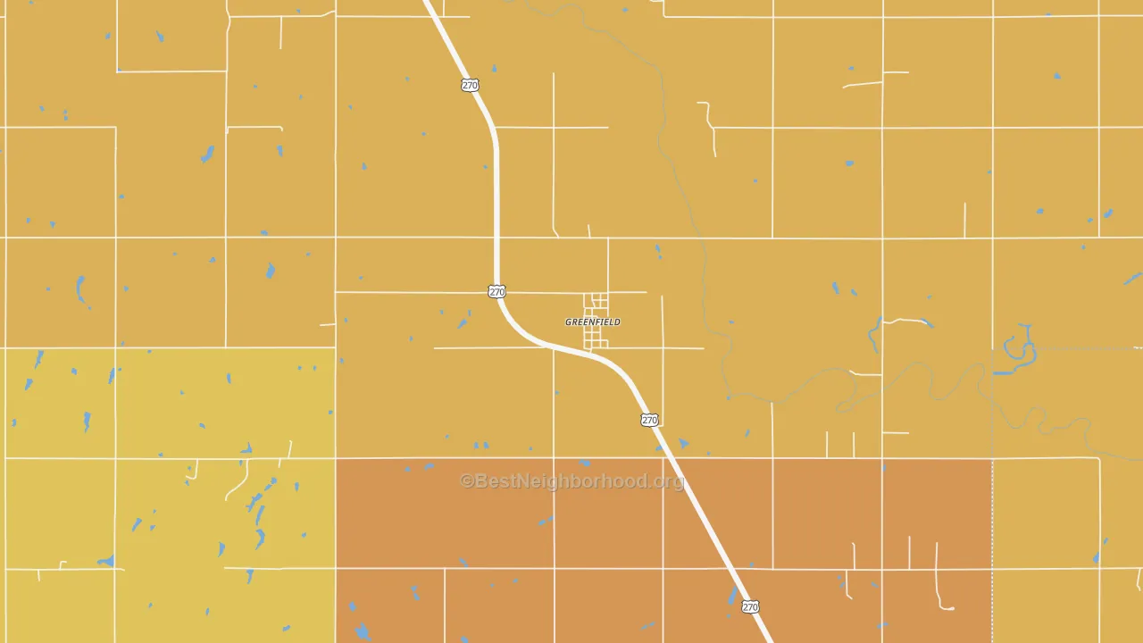 Map of the best neighborhoods in the 73043 area, with better matches in green and worse matches in red