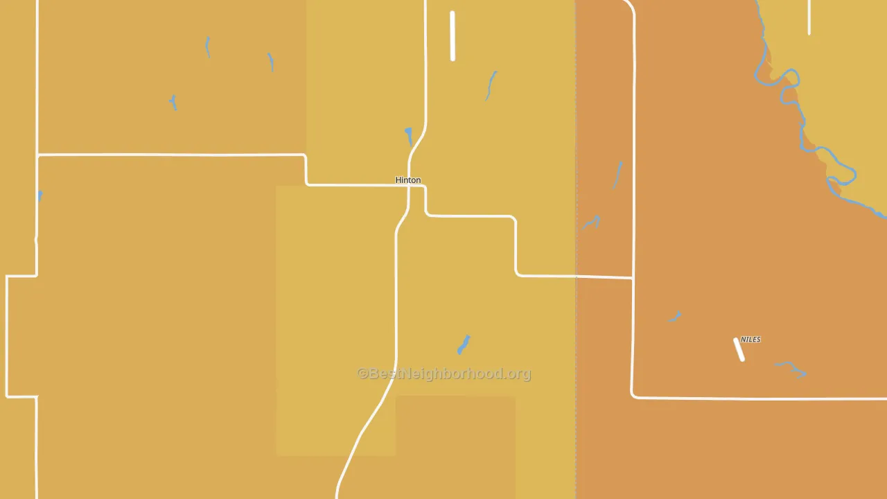 Map of the best neighborhoods in the 73047 area, with better matches in green and worse matches in red