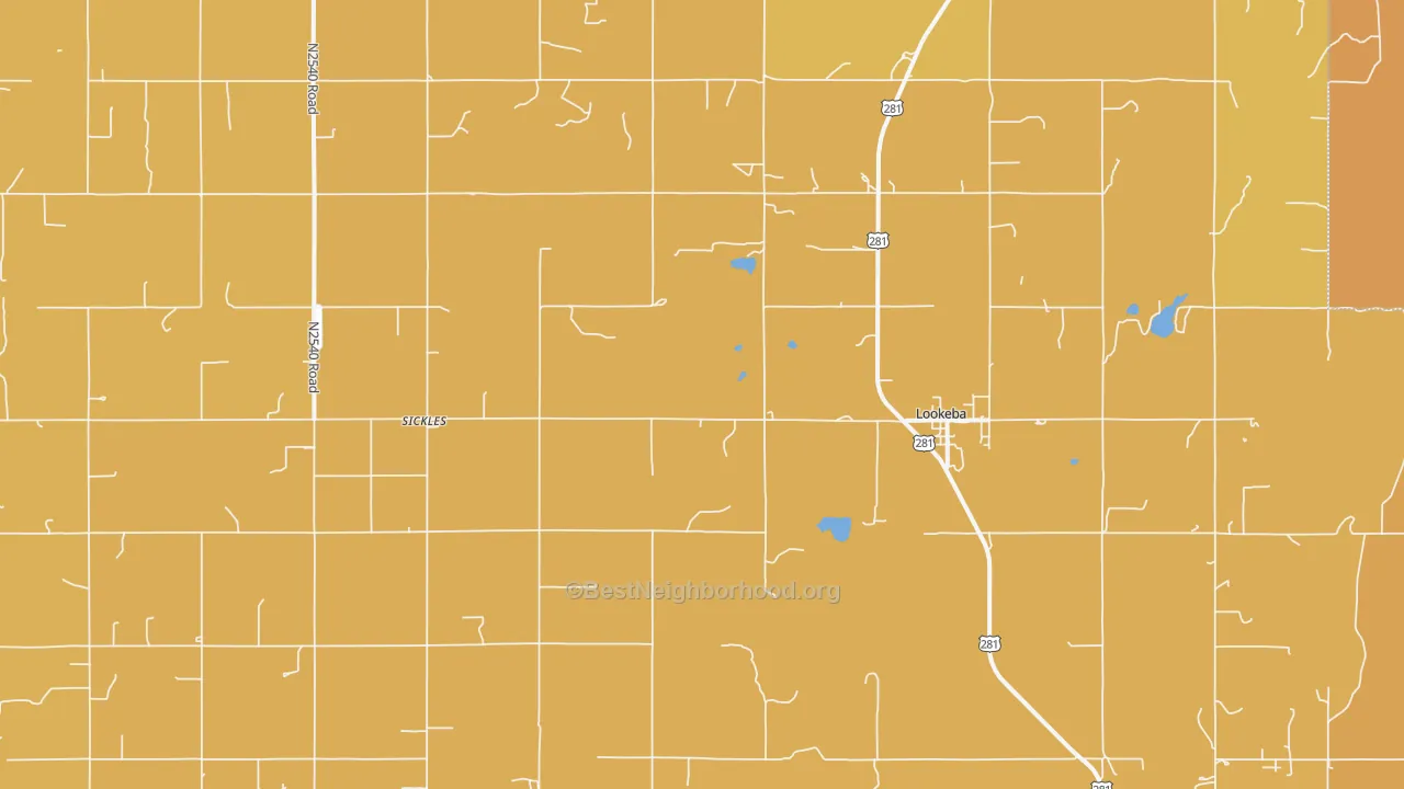 Map of the best neighborhoods in the 73053 area, with better matches in green and worse matches in red