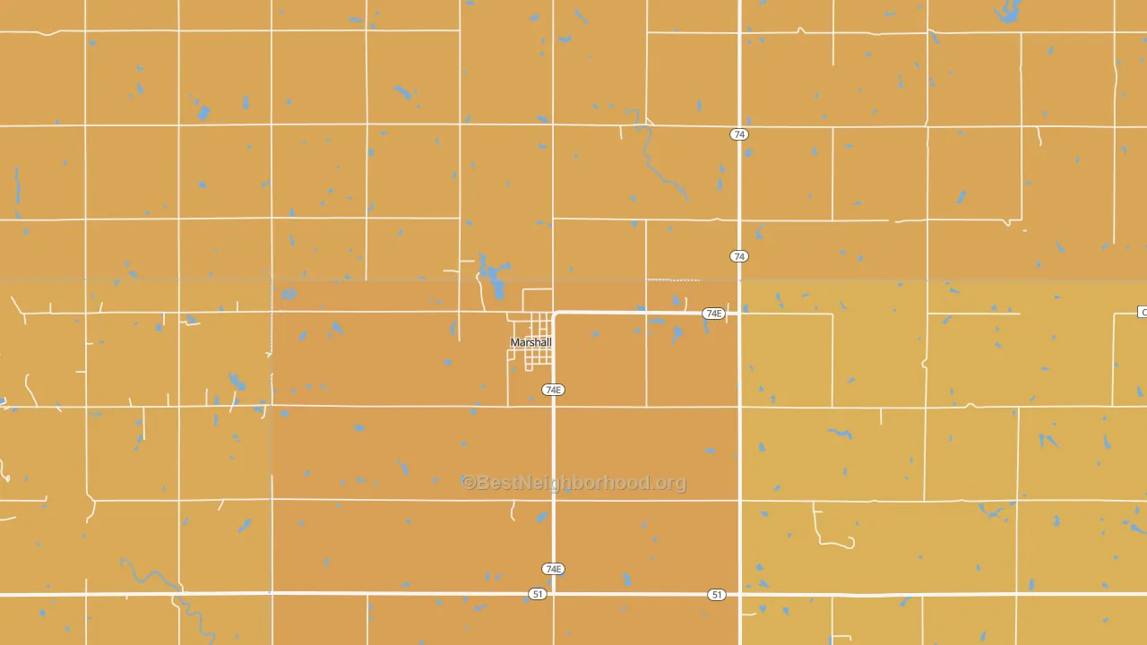 Map of the best neighborhoods in the 73056 area, with better matches in green and worse matches in red