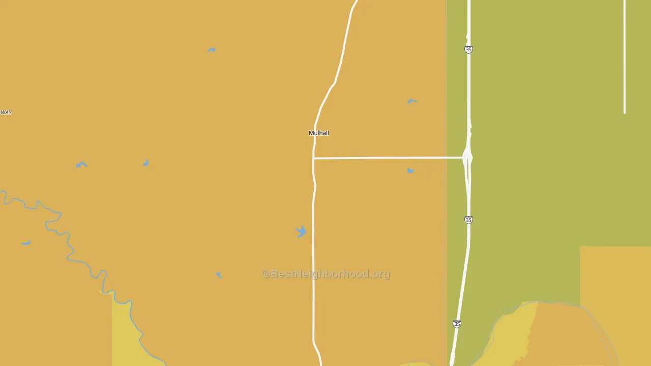 Map of the best neighborhoods in the 73063 area, with better matches in green and worse matches in red