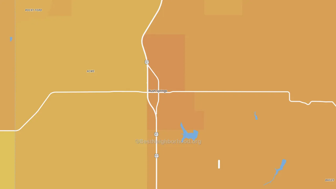 Map of the best neighborhoods in the 73082 area, with better matches in green and worse matches in red