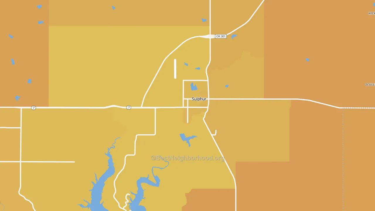Map of the best neighborhoods in the 73086 area, with better matches in green and worse matches in red