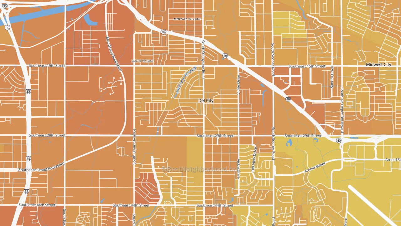 Map of the best neighborhoods in the 73115 area, with better matches in green and worse matches in red