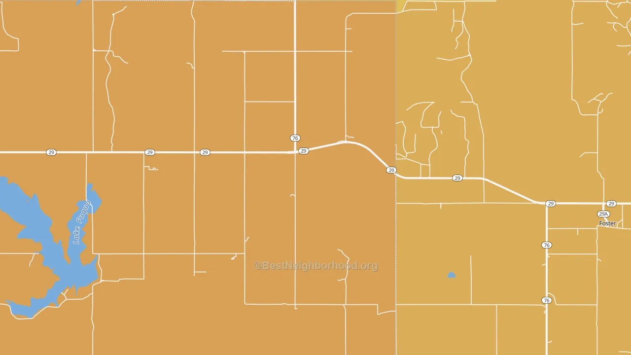 Map of the best neighborhoods in the 73434 area, with better matches in green and worse matches in red