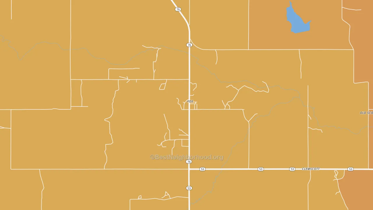 Map of the best neighborhoods in the 73435 area, with better matches in green and worse matches in red