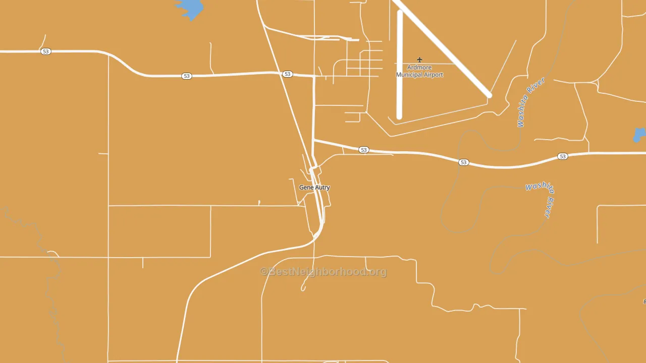 Map of the best neighborhoods in the 73436 area, with better matches in green and worse matches in red