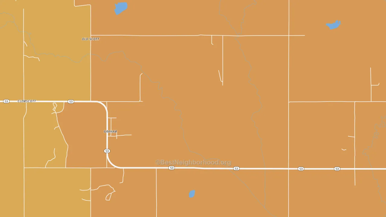 Map of the best neighborhoods in the 73437 area, with better matches in green and worse matches in red