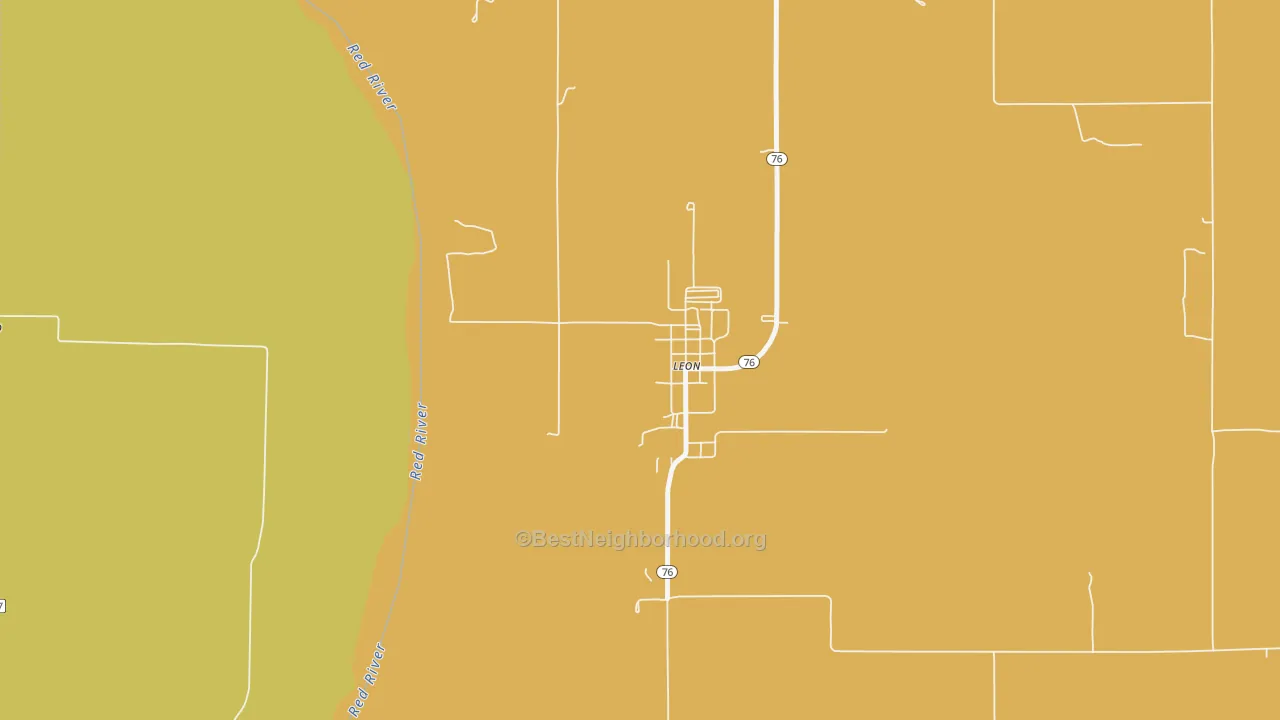 Map of the best neighborhoods in the 73441 area, with better matches in green and worse matches in red