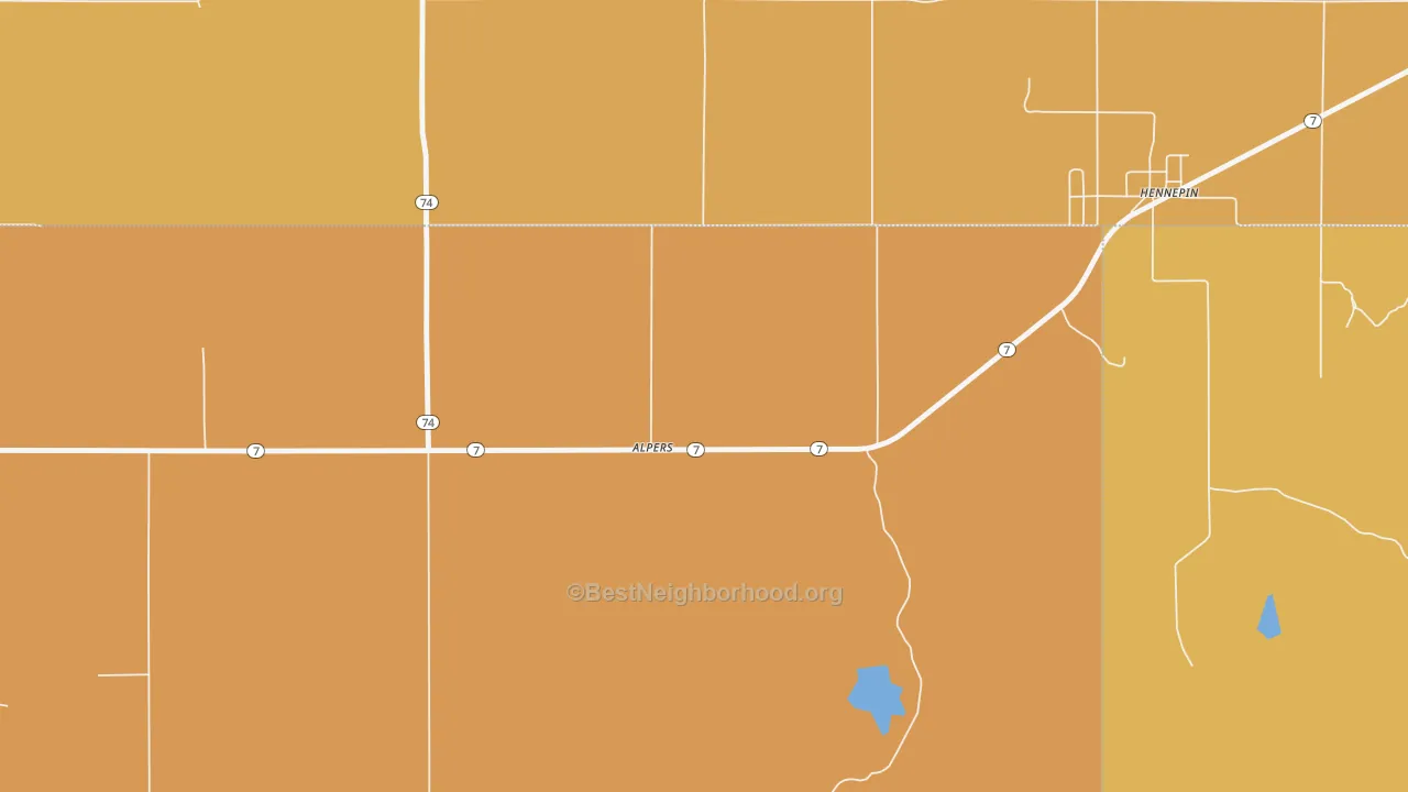 Map of the best neighborhoods in the 73444 area, with better matches in green and worse matches in red