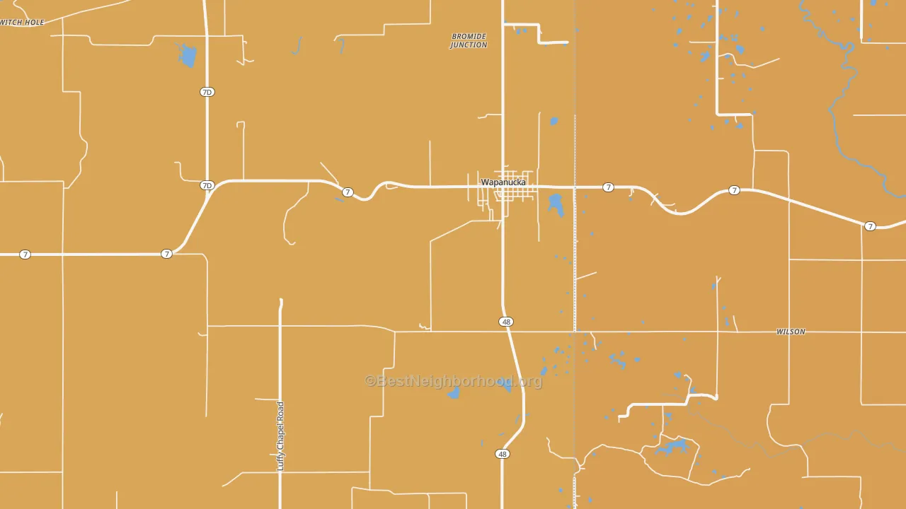 Map of the best neighborhoods in the 73461 area, with better matches in green and worse matches in red