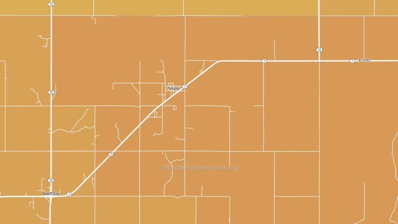 Map of the best neighborhoods in the 73487 area, with better matches in green and worse matches in red