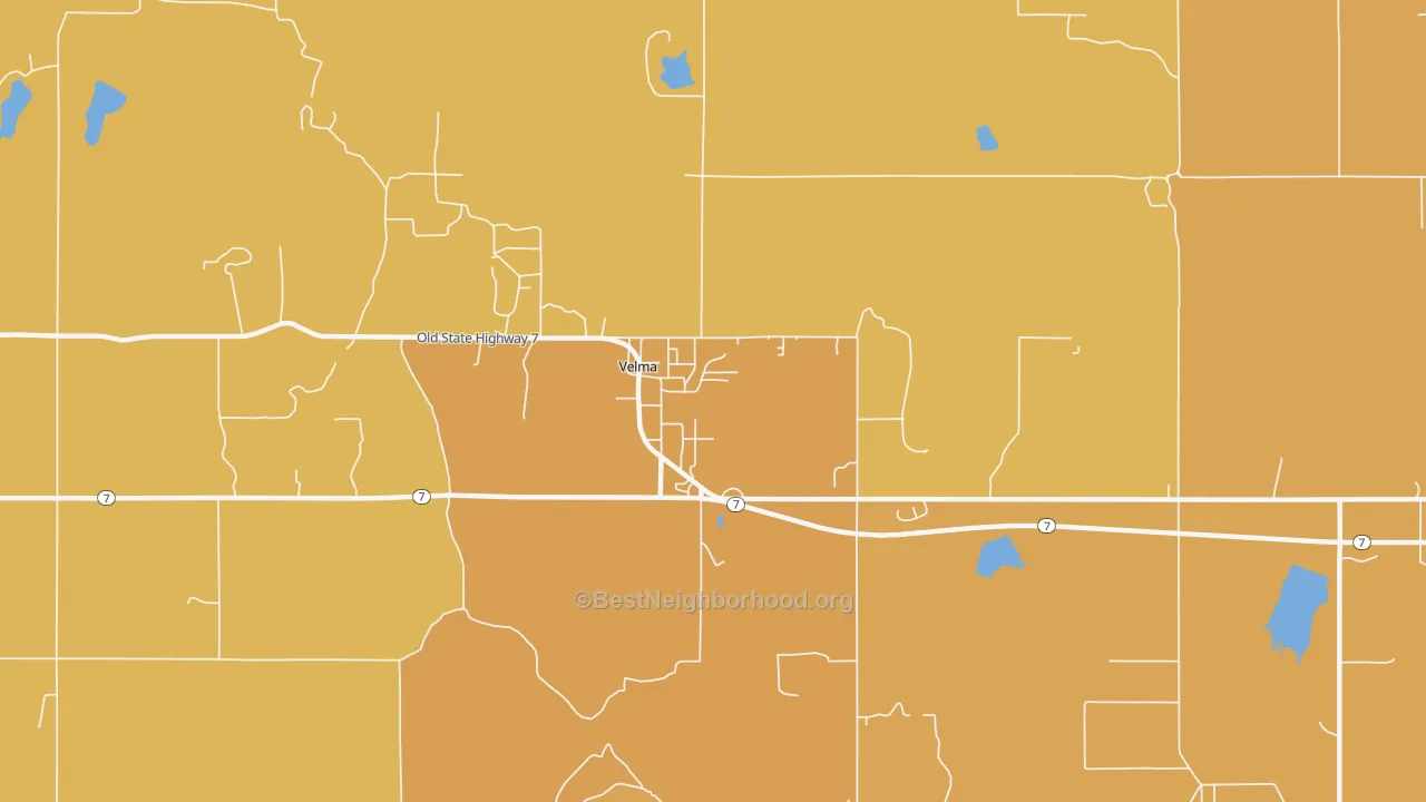 Map of the best neighborhoods in the 73491 area, with better matches in green and worse matches in red