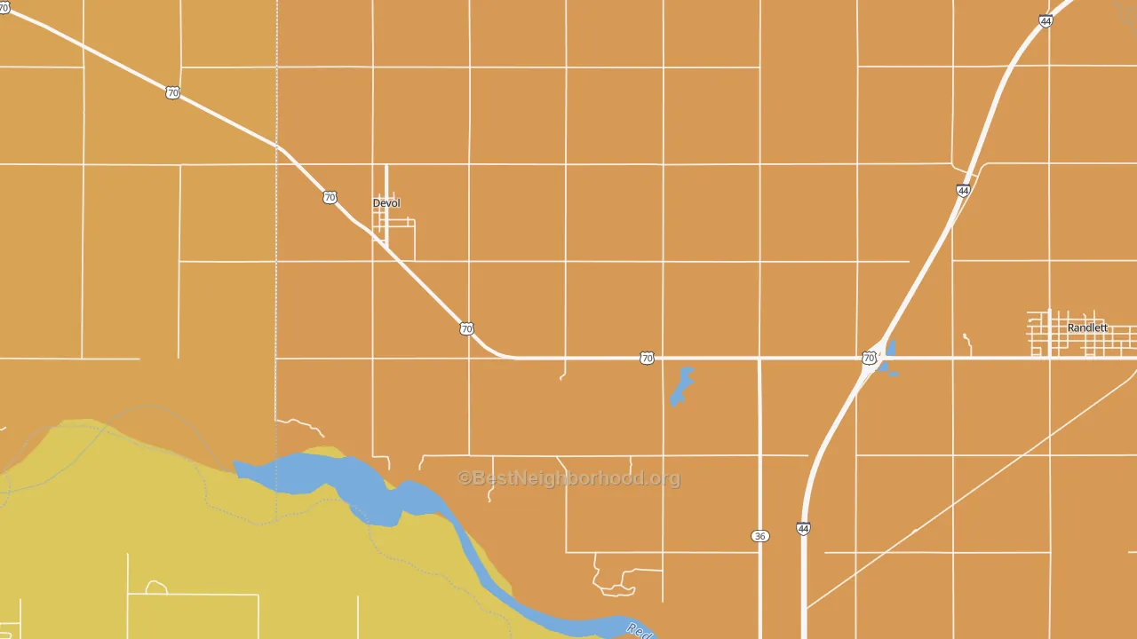 Map of the best neighborhoods in the 73531 area, with better matches in green and worse matches in red