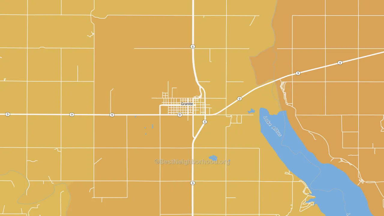 Map of the best neighborhoods in the 73547 area, with better matches in green and worse matches in red