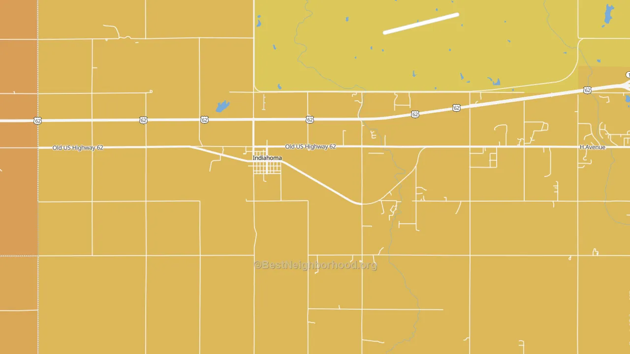 Map of the best neighborhoods in the 73552 area, with better matches in green and worse matches in red