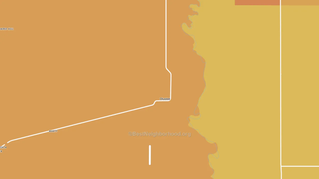 Map of the best neighborhoods in the 73560 area, with better matches in green and worse matches in red