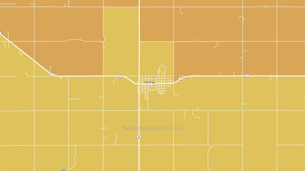 Map of the best neighborhoods in the 73567 area, with better matches in green and worse matches in red