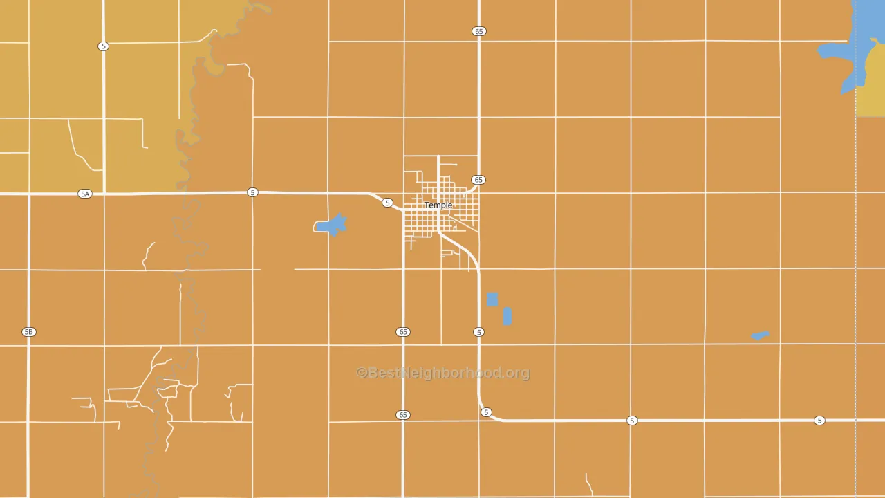 Map of the best neighborhoods in the 73568 area, with better matches in green and worse matches in red
