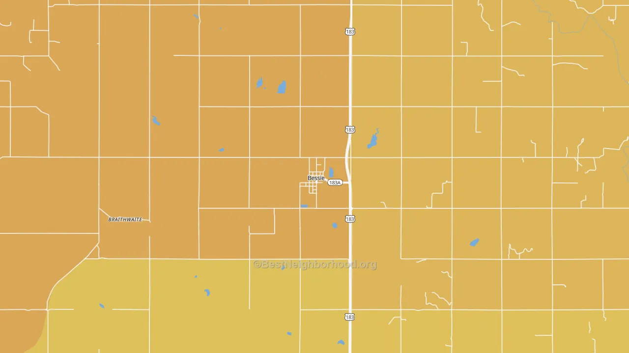 Map of the best neighborhoods in the 73622 area, with better matches in green and worse matches in red