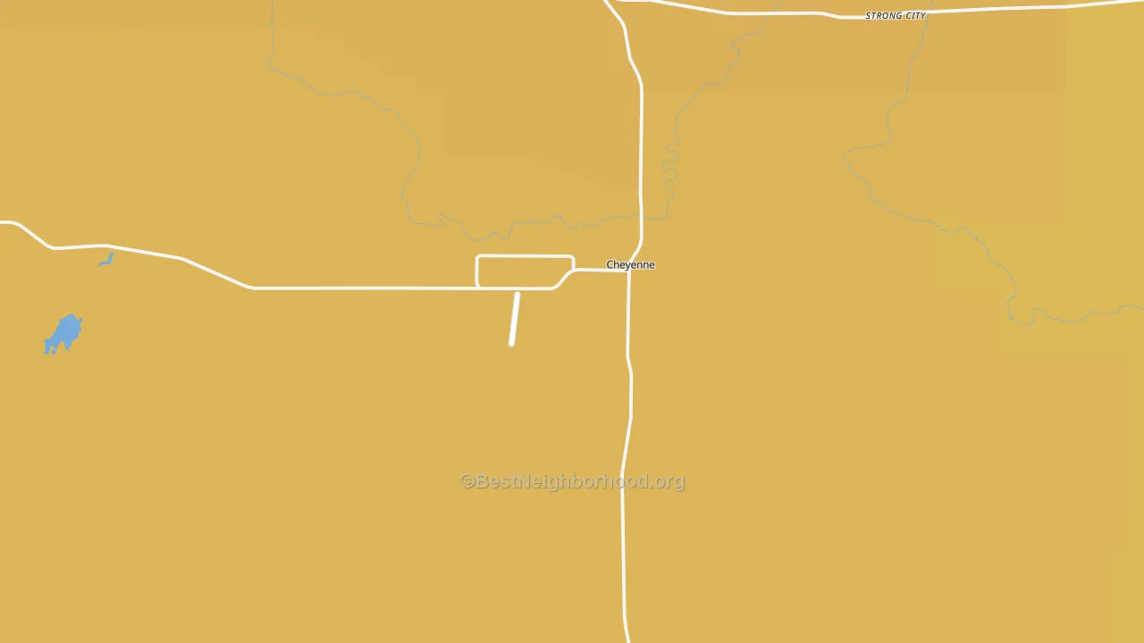 Map of the best neighborhoods in the 73628 area, with better matches in green and worse matches in red