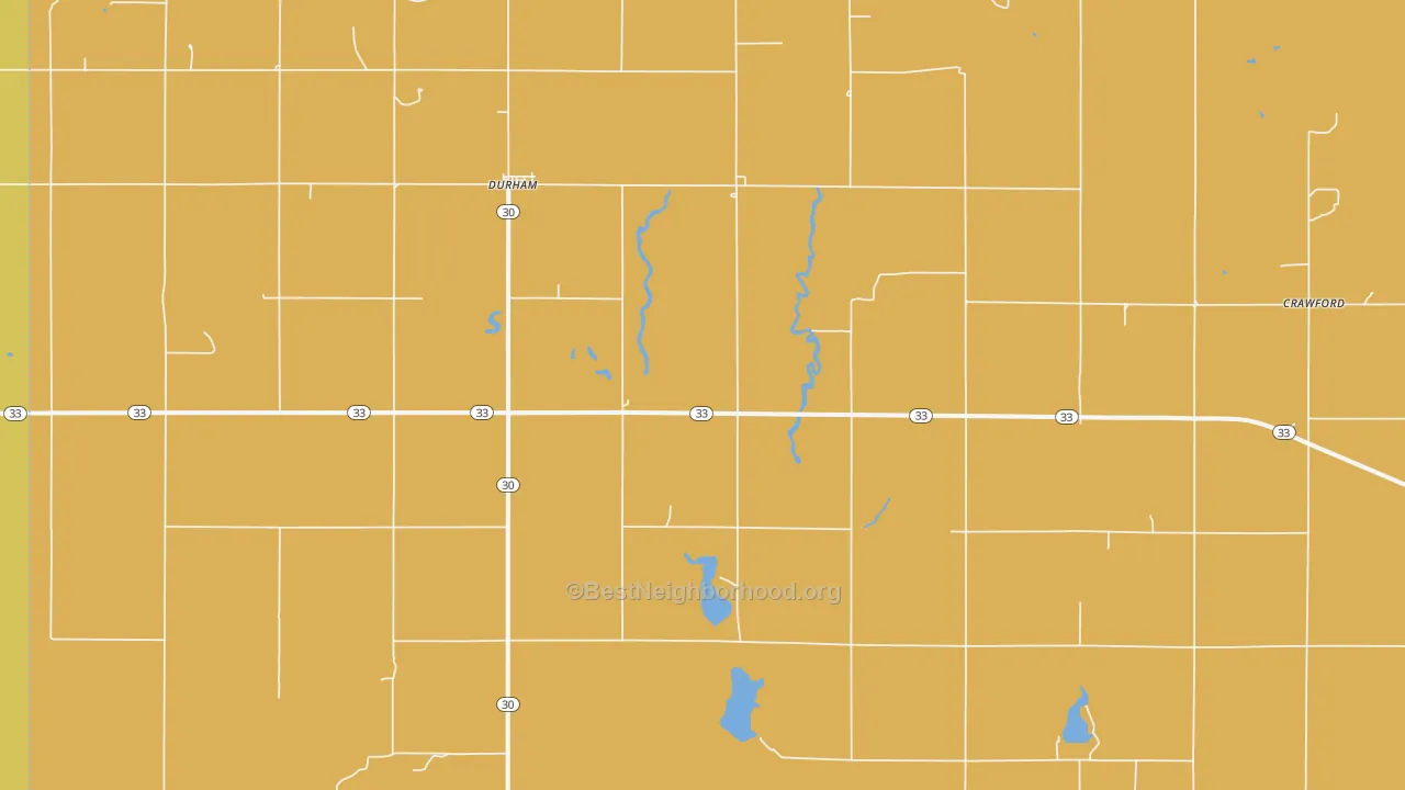 Map of the best neighborhoods in the 73642 area, with better matches in green and worse matches in red