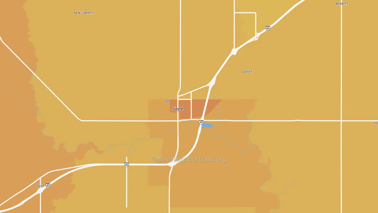 Map of the best neighborhoods in the 73662 area, with better matches in green and worse matches in red