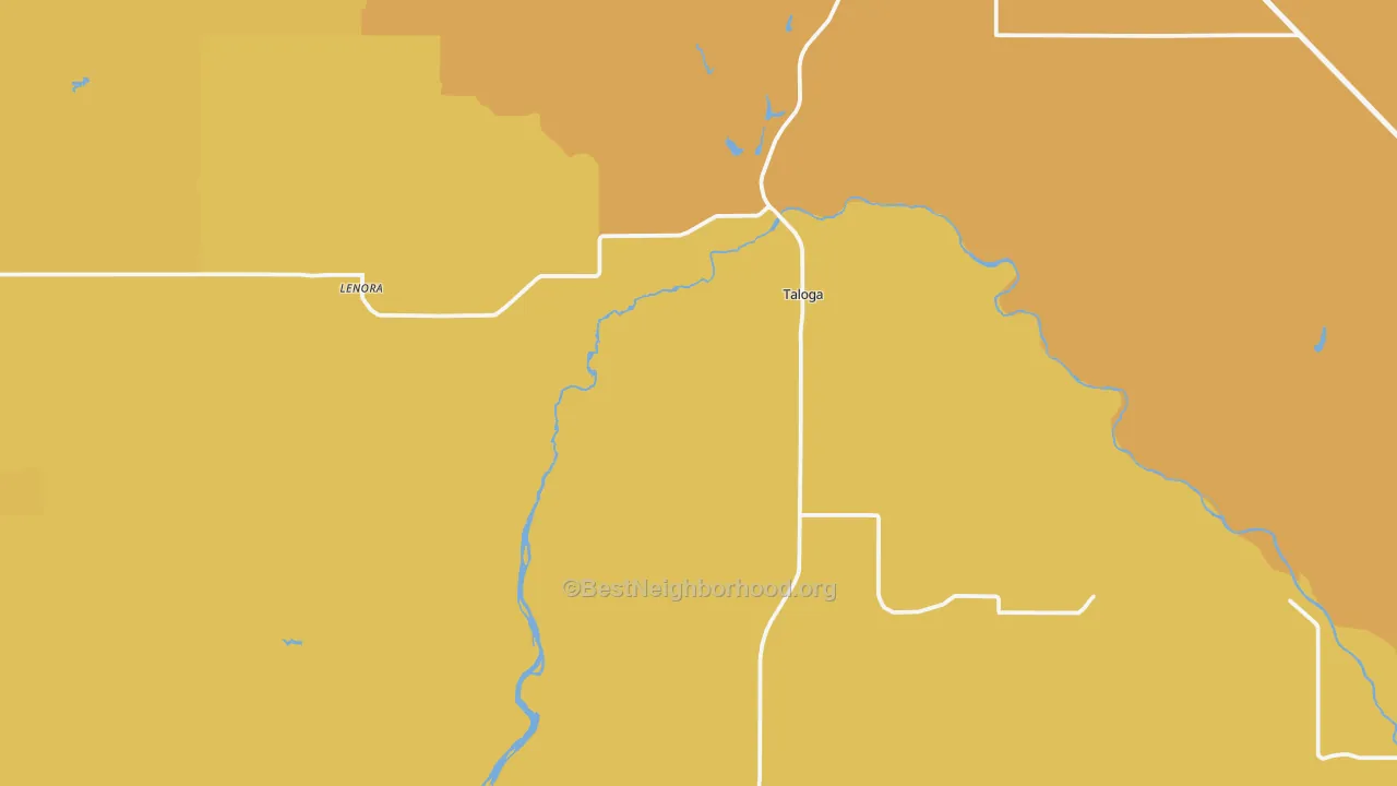 Map of the best neighborhoods in the 73667 area, with better matches in green and worse matches in red