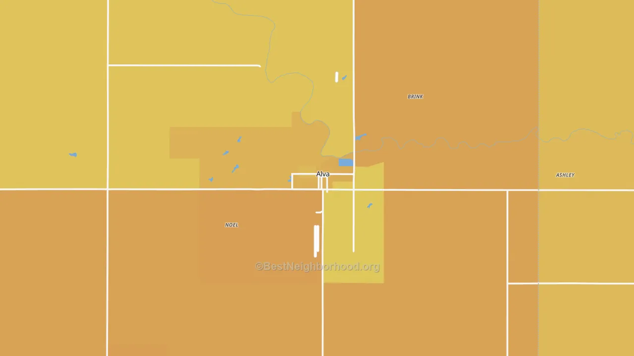 Map of the best neighborhoods in the 73717 area, with better matches in green and worse matches in red