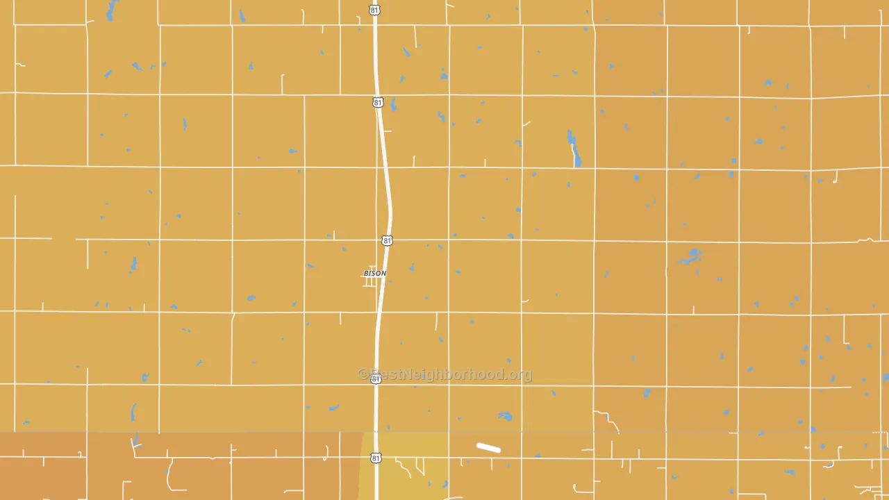 Map of the best neighborhoods in the 73720 area, with better matches in green and worse matches in red