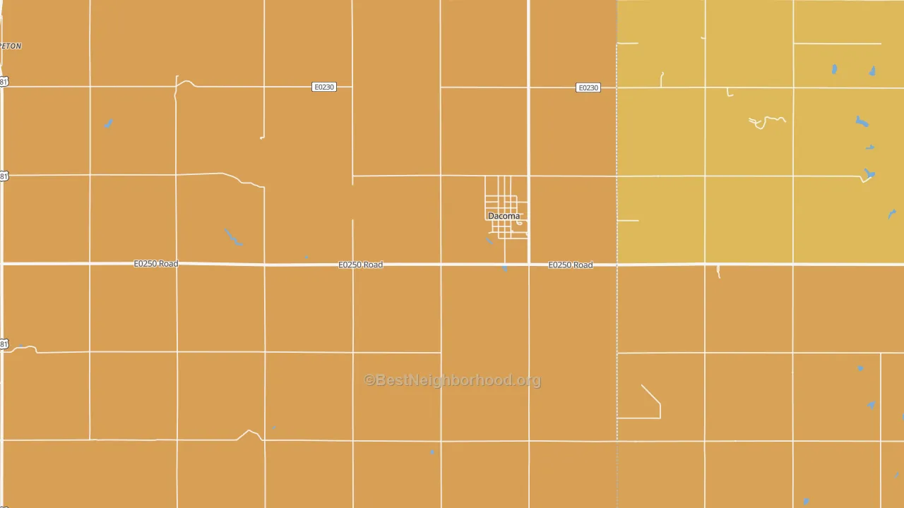 Map of the best neighborhoods in the 73731 area, with better matches in green and worse matches in red