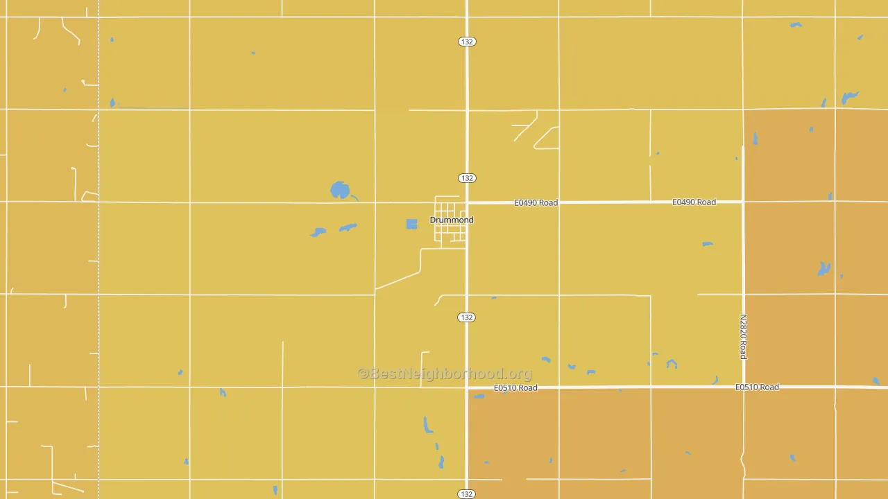 Map of the best neighborhoods in the 73735 area, with better matches in green and worse matches in red