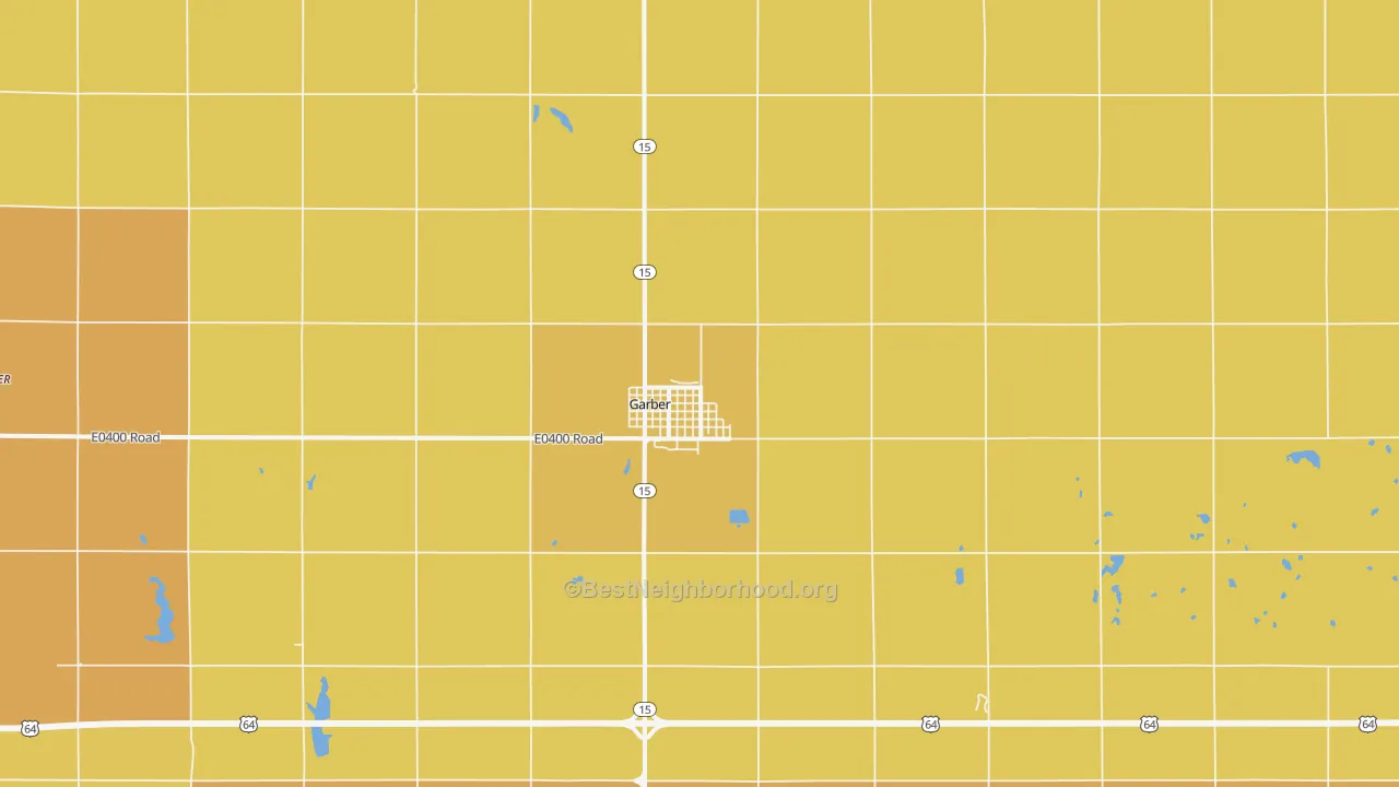 Map of the best neighborhoods in the 73738 area, with better matches in green and worse matches in red