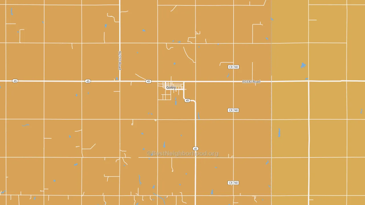 Map of the best neighborhoods in the 73739 area, with better matches in green and worse matches in red