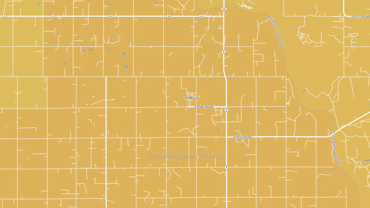 Map of the best neighborhoods in the 73747 area, with better matches in green and worse matches in red